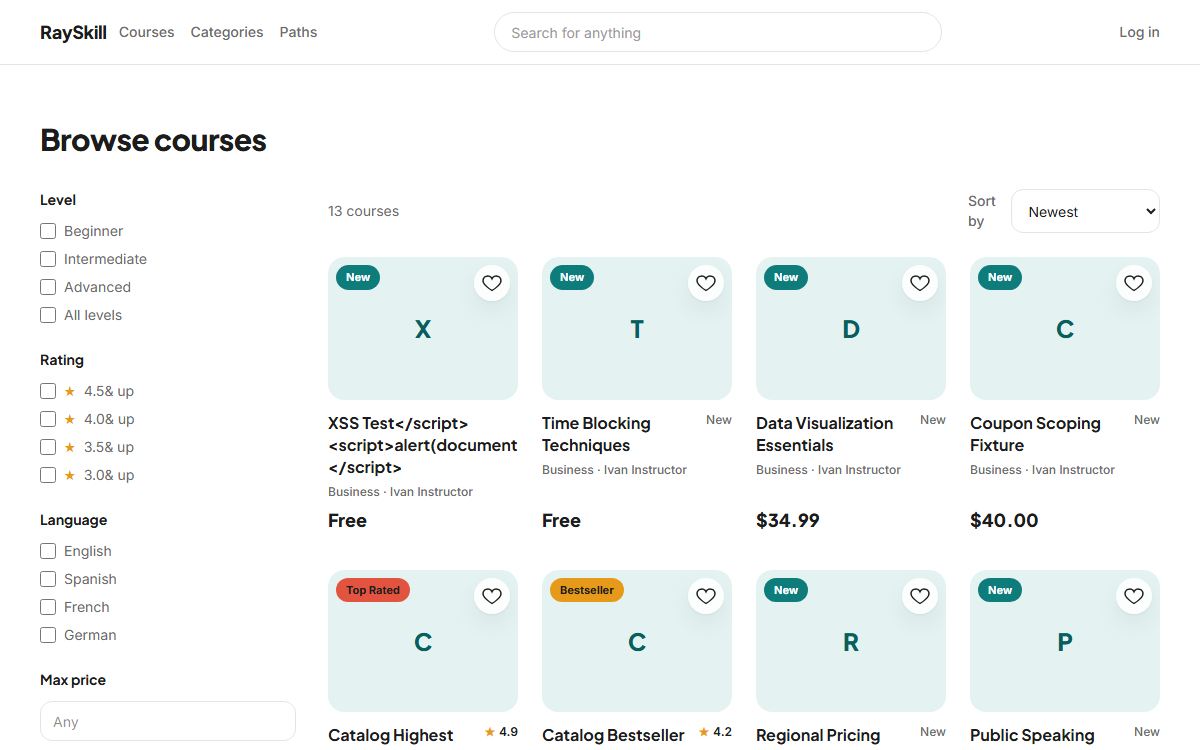 Find a course — the screen described in this guide