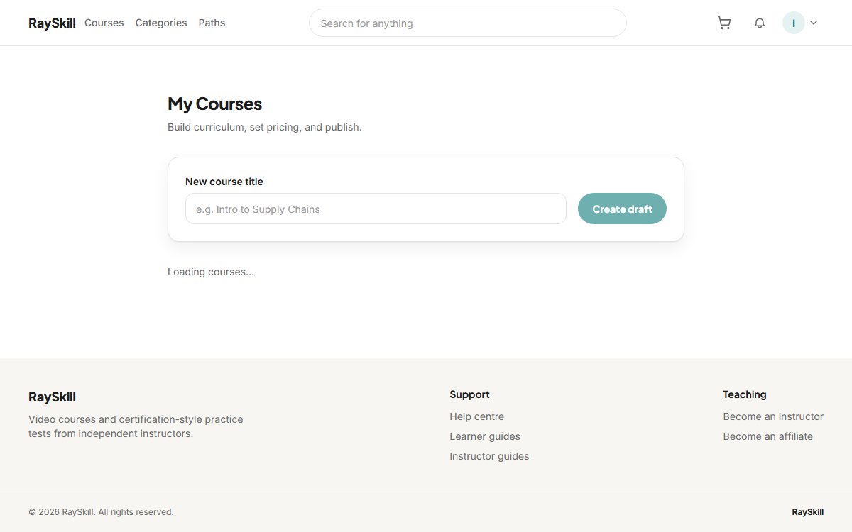 Create your first course — the screen described in this guide