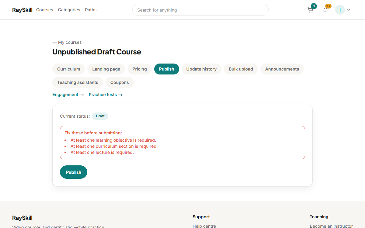 Publish your course — the screen described in this guide