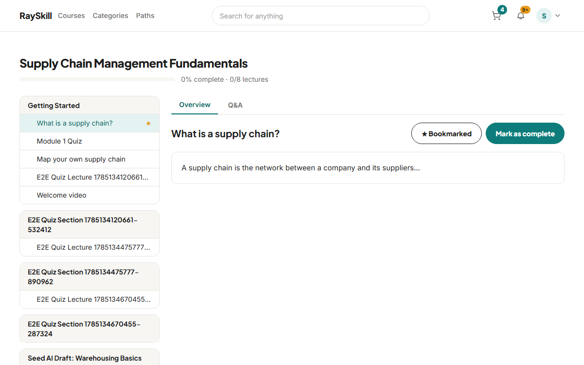Work through a course — the screen described in this guide